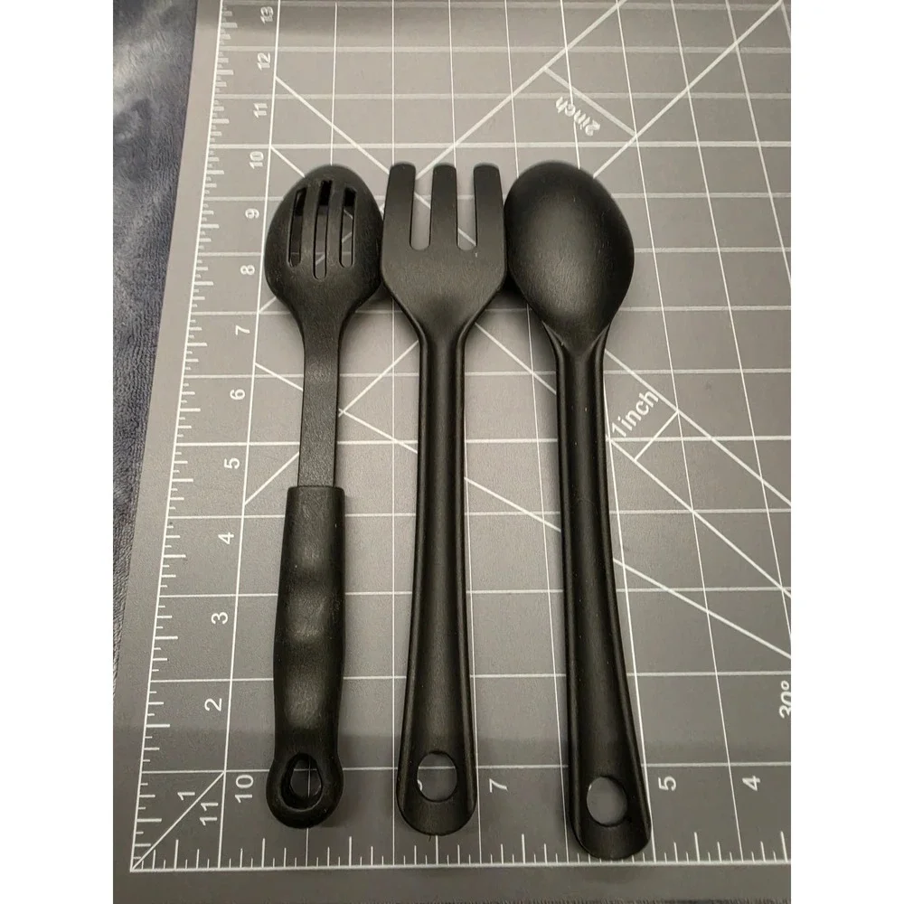 3 Piece Small Nylon Kitchen Utensil Set Slotted Spoon Solid Spoon Serving Fork
